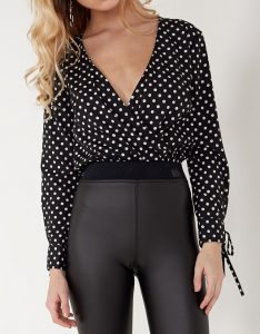 Black polka dot bodysuit